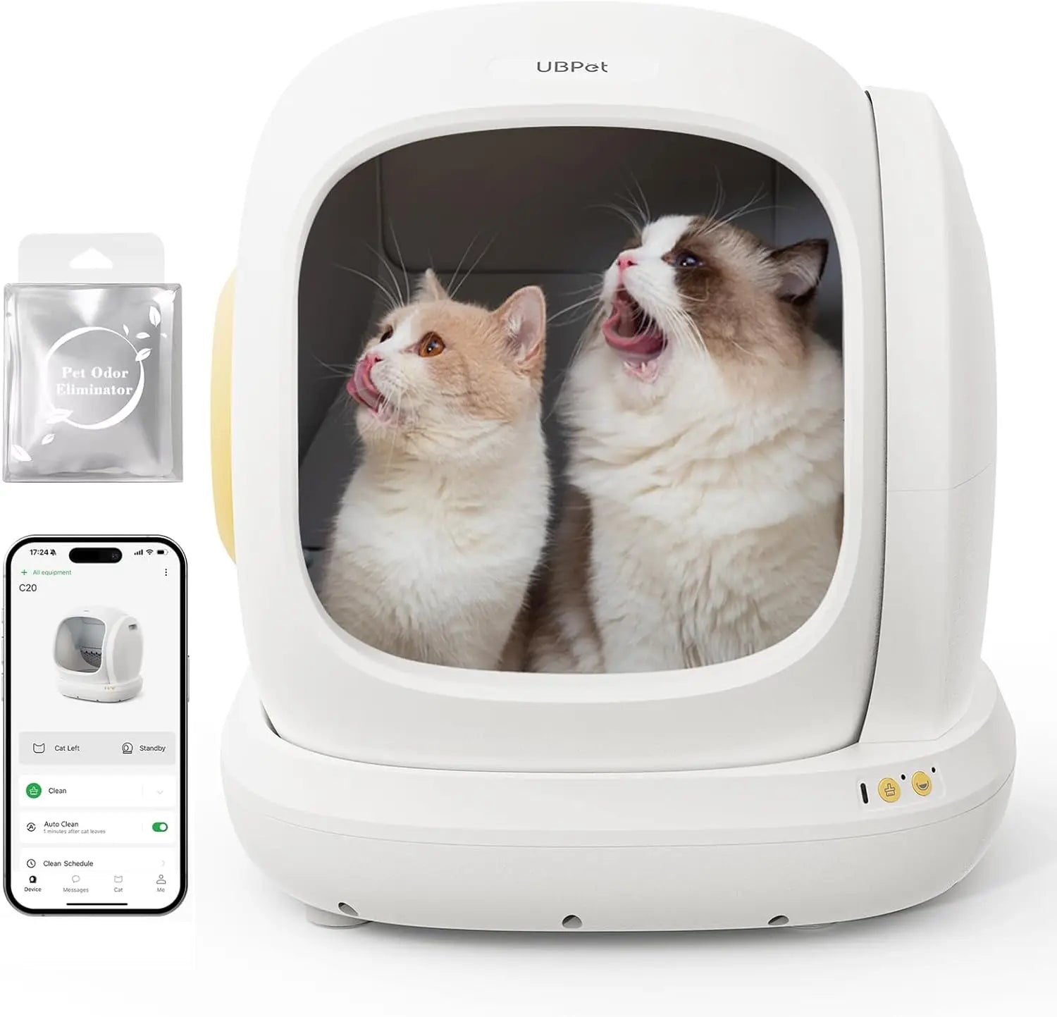Safe UBPet C20 Big-Opening Self-Cleaning Automatic Cat Litter Tray Box, 0 Cat-trap Risk|Deodorize|Low Entry|APP Control