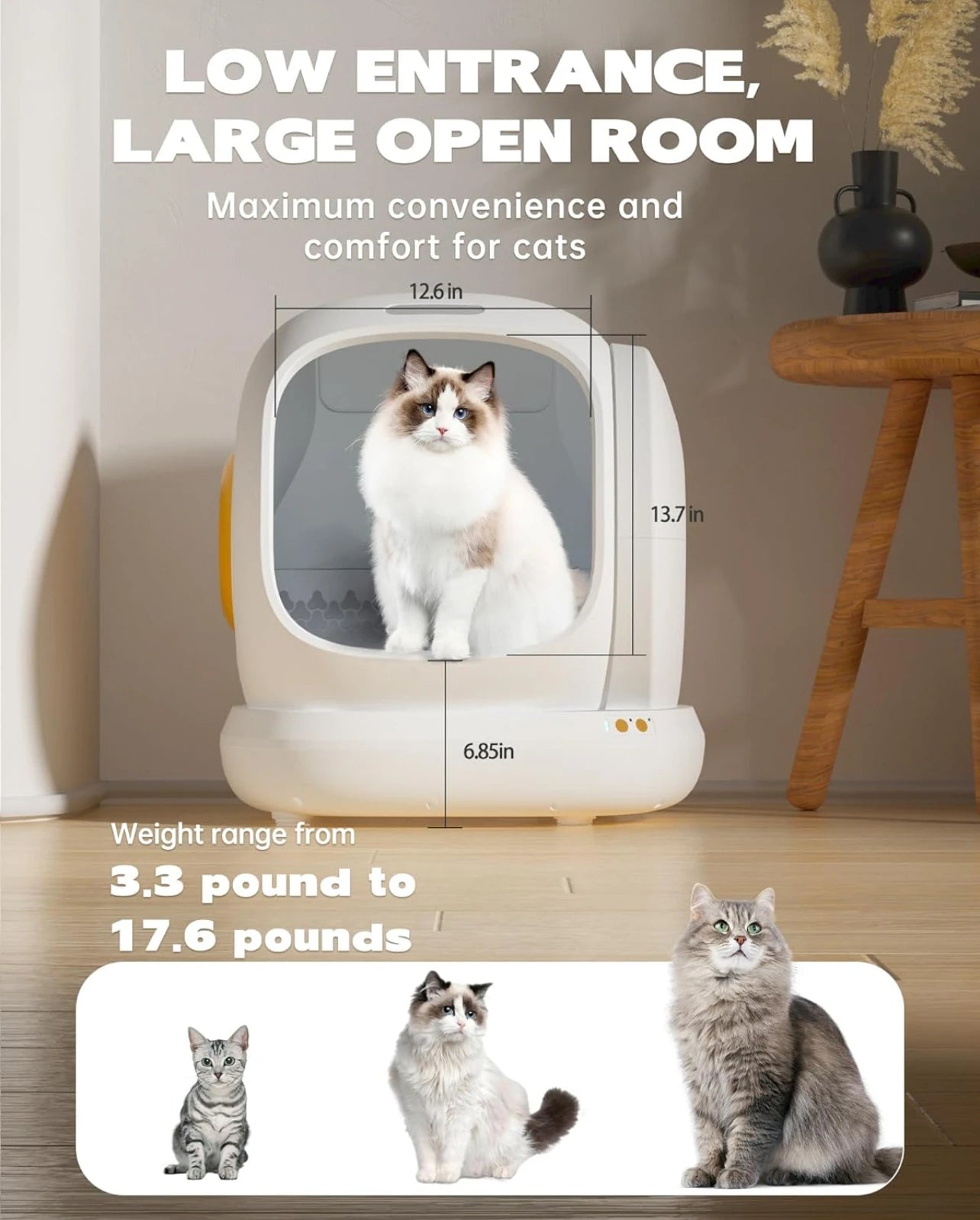 Safe UBPet C20 Big-Opening Self-Cleaning Automatic Cat Litter Tray Box, 0 Cat-trap Risk|Deodorize|Low Entry|APP Control