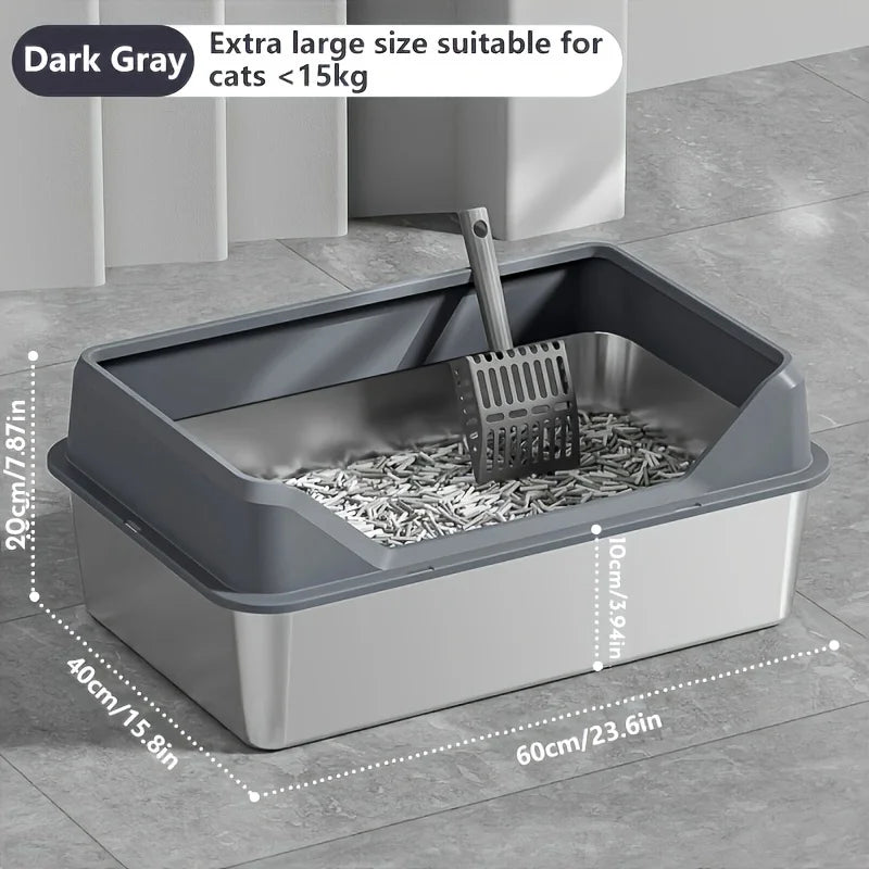KEMORELA XL Extra Large Stainless Steel Litter Box Enclosure with Lid High Side Large Cat Litter Tray for Big Ncluding Scoop