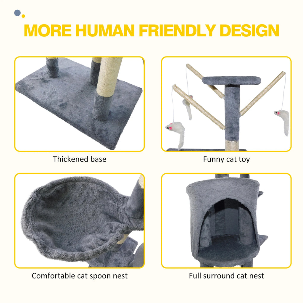 Cat Tree for Indoor Cats, 5-in-1 Tall Cat Scratching Post with Scratching Boards,Multi-Level Climbing Tower - Grey Pet Furniture