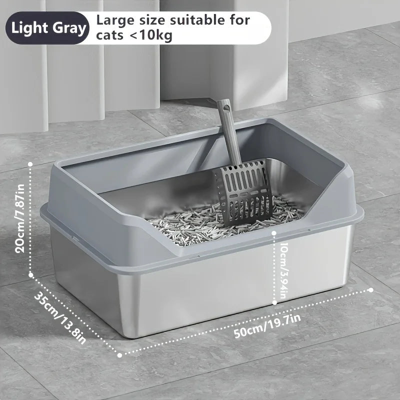 KEMORELA XL Extra Large Stainless Steel Litter Box Enclosure with Lid High Side Large Cat Litter Tray for Big Ncluding Scoop