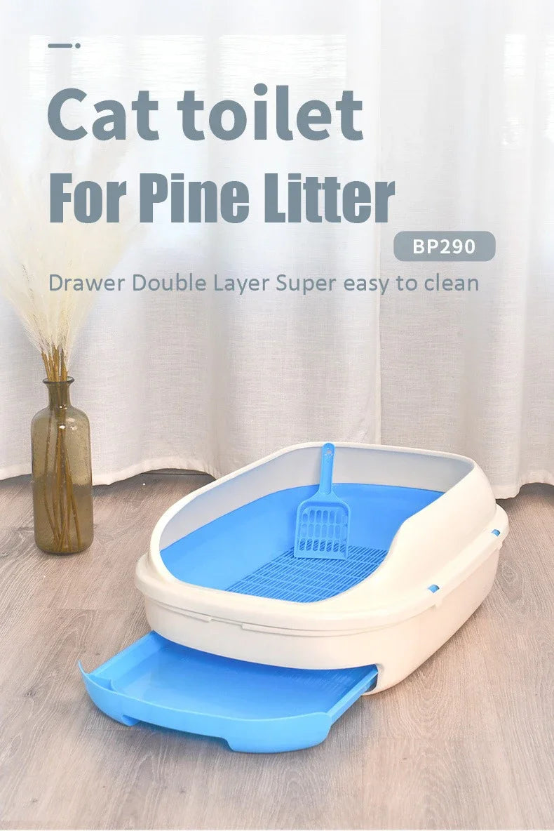 New Semi-closed Grid Drawer Double Cat Litter Pan Easy To Cleaning Extra Large Splash Proof for Pine Litter Pet Products