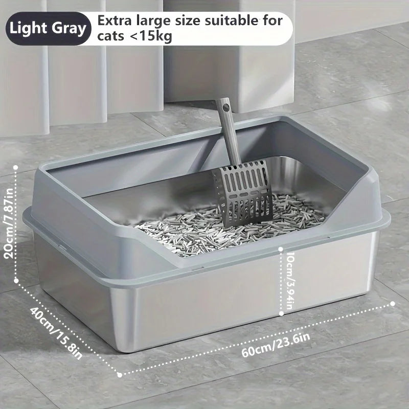 KEMORELA XL Extra Large Stainless Steel Litter Box Enclosure with Lid High Side Large Cat Litter Tray for Big Ncluding Scoop