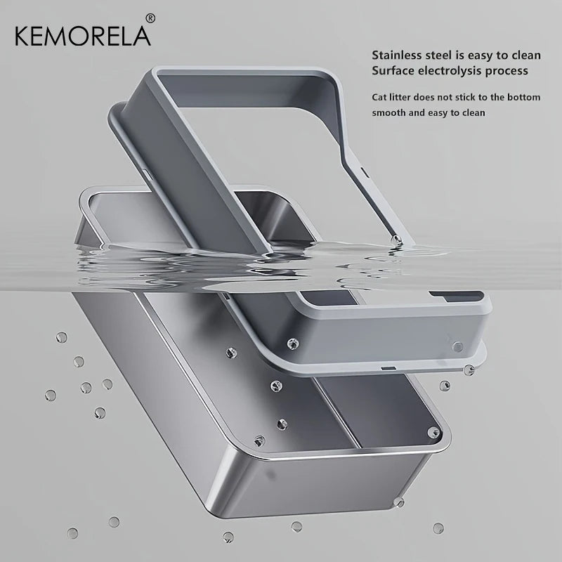 KEMORELA XL Extra Large Stainless Steel Litter Box Enclosure with Lid High Side Large Cat Litter Tray for Big Ncluding Scoop