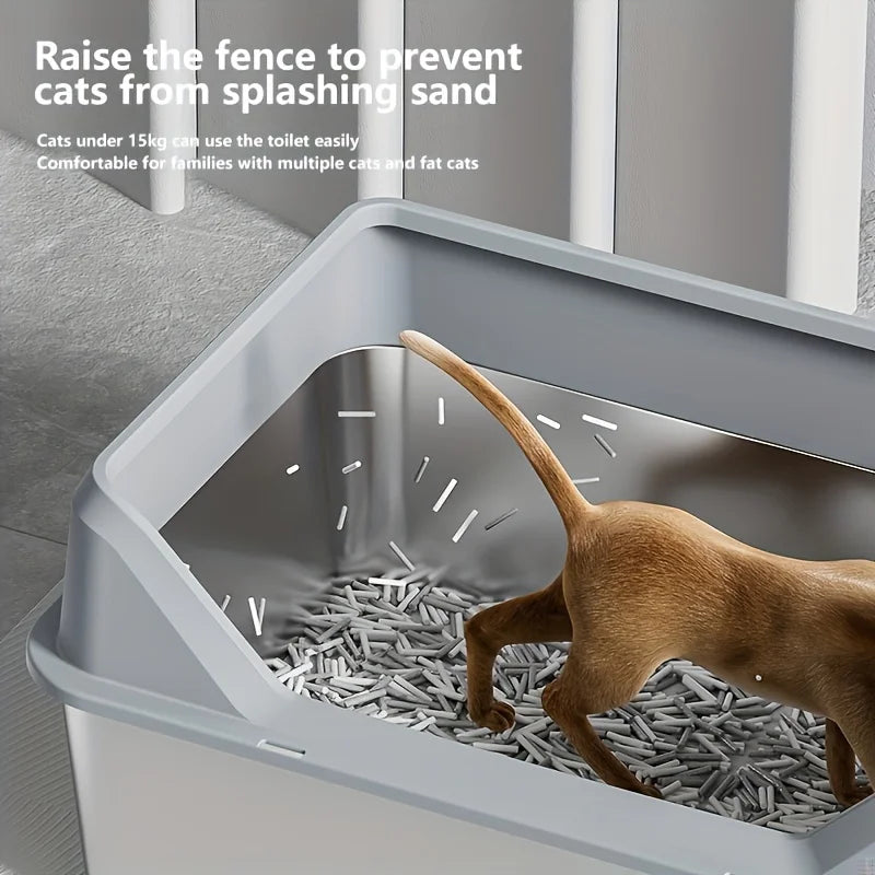 KEMORELA XL Extra Large Stainless Steel Litter Box Enclosure with Lid High Side Large Cat Litter Tray for Big Ncluding Scoop