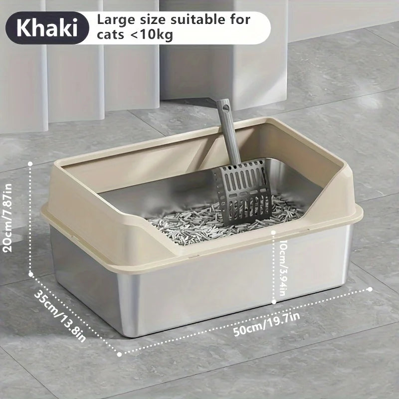 KEMORELA XL Extra Large Stainless Steel Litter Box Enclosure with Lid High Side Large Cat Litter Tray for Big Ncluding Scoop