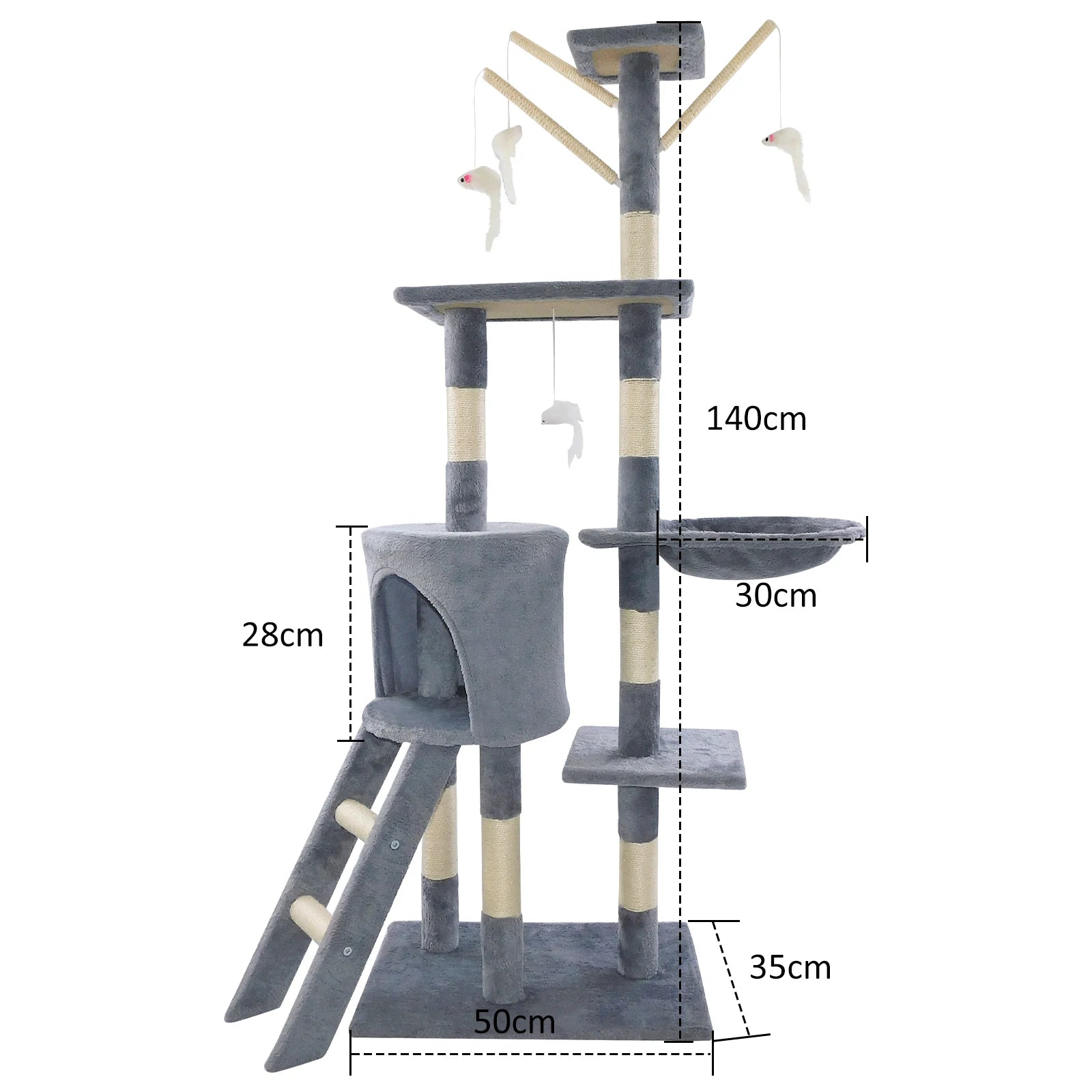 Cat Tree for Indoor Cats, 5-in-1 Tall Cat Scratching Post with Scratching Boards,Multi-Level Climbing Tower - Grey Pet Furniture