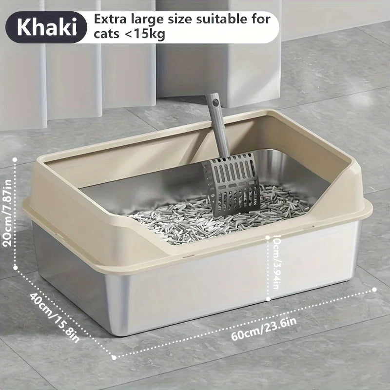 KEMORELA XL Extra Large Stainless Steel Litter Box Enclosure with Lid High Side Large Cat Litter Tray for Big Ncluding Scoop