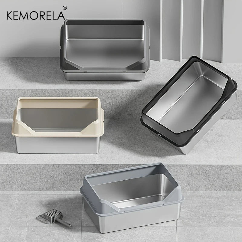 KEMORELA XL Extra Large Stainless Steel Litter Box Enclosure with Lid High Side Large Cat Litter Tray for Big Ncluding Scoop