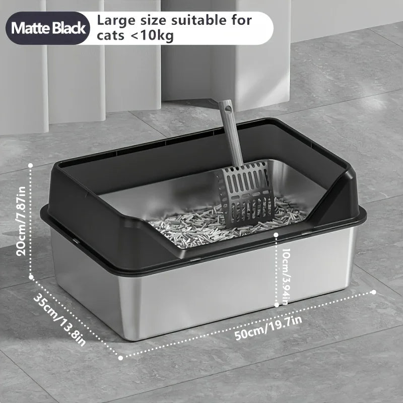 KEMORELA XL Extra Large Stainless Steel Litter Box Enclosure with Lid High Side Large Cat Litter Tray for Big Ncluding Scoop