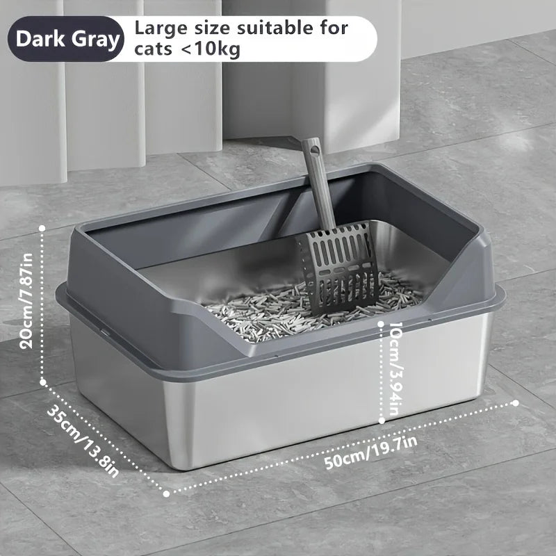 KEMORELA XL Extra Large Stainless Steel Litter Box Enclosure with Lid High Side Large Cat Litter Tray for Big Ncluding Scoop