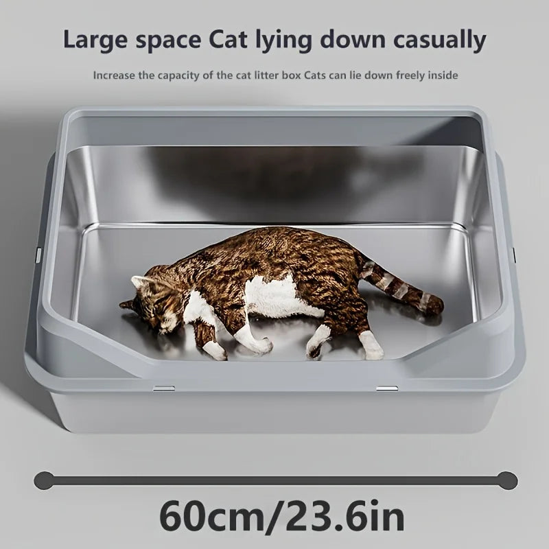 KEMORELA XL Extra Large Stainless Steel Litter Box Enclosure with Lid High Side Large Cat Litter Tray for Big Ncluding Scoop