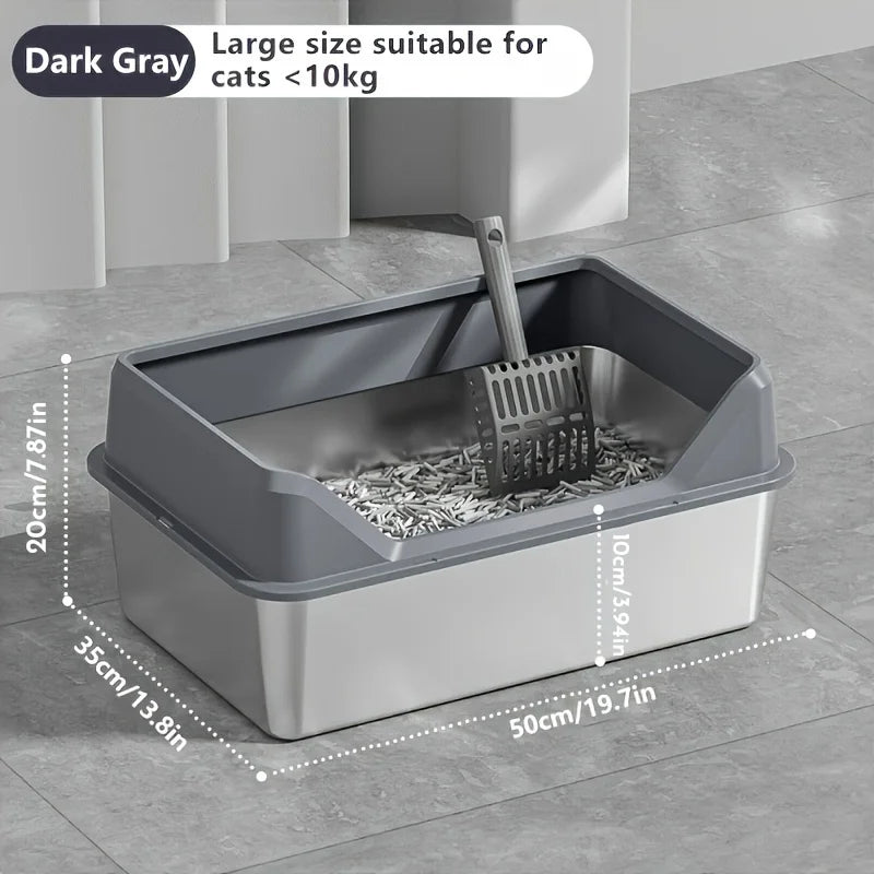 KEMORELA XL Extra Large Stainless Steel Litter Box Enclosure with Lid High Side Large Cat Litter Tray for Big Ncluding Scoop