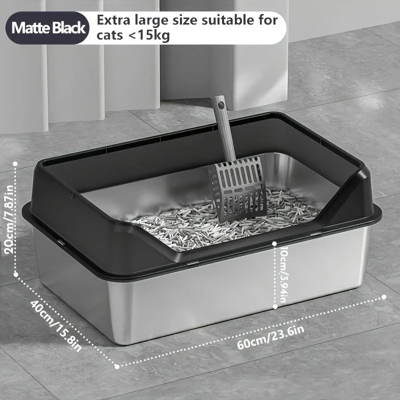 KEMORELA XL Extra Large Stainless Steel Litter Box Enclosure with Lid High Side Large Cat Litter Tray for Big Ncluding Scoop