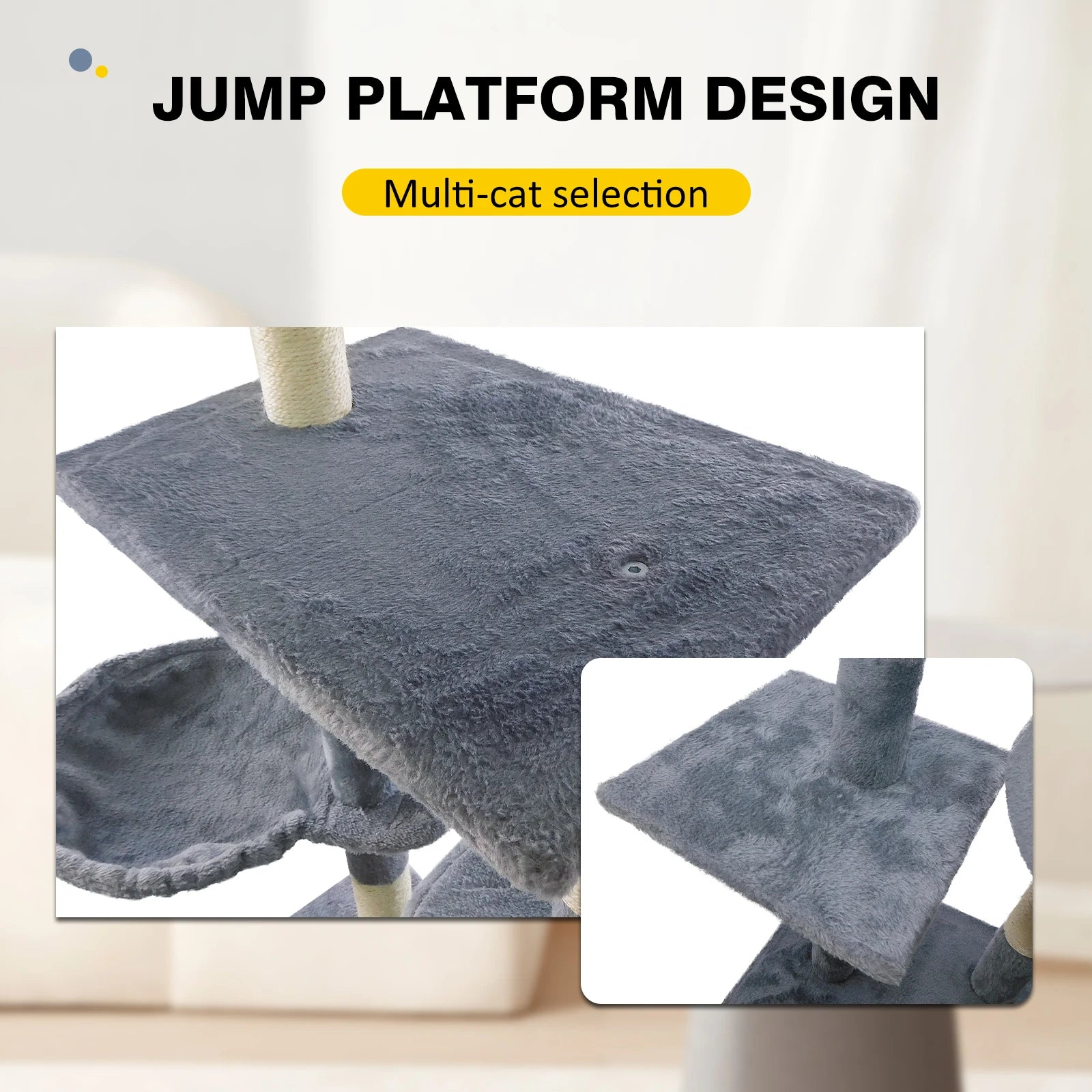 Cat Tree for Indoor Cats, 5-in-1 Tall Cat Scratching Post with Scratching Boards,Multi-Level Climbing Tower - Grey Pet Furniture