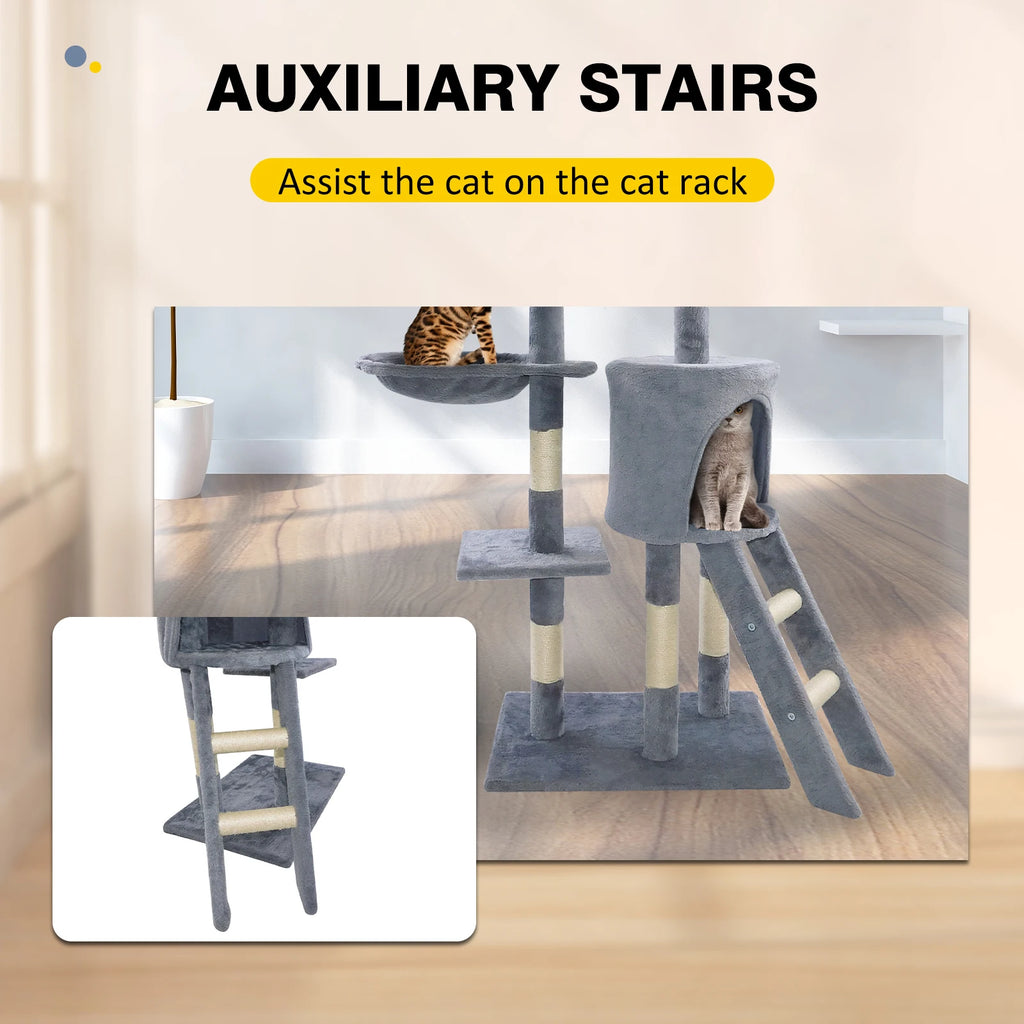 Cat Tree for Indoor Cats, 5-in-1 Tall Cat Scratching Post with Scratching Boards,Multi-Level Climbing Tower - Grey Pet Furniture